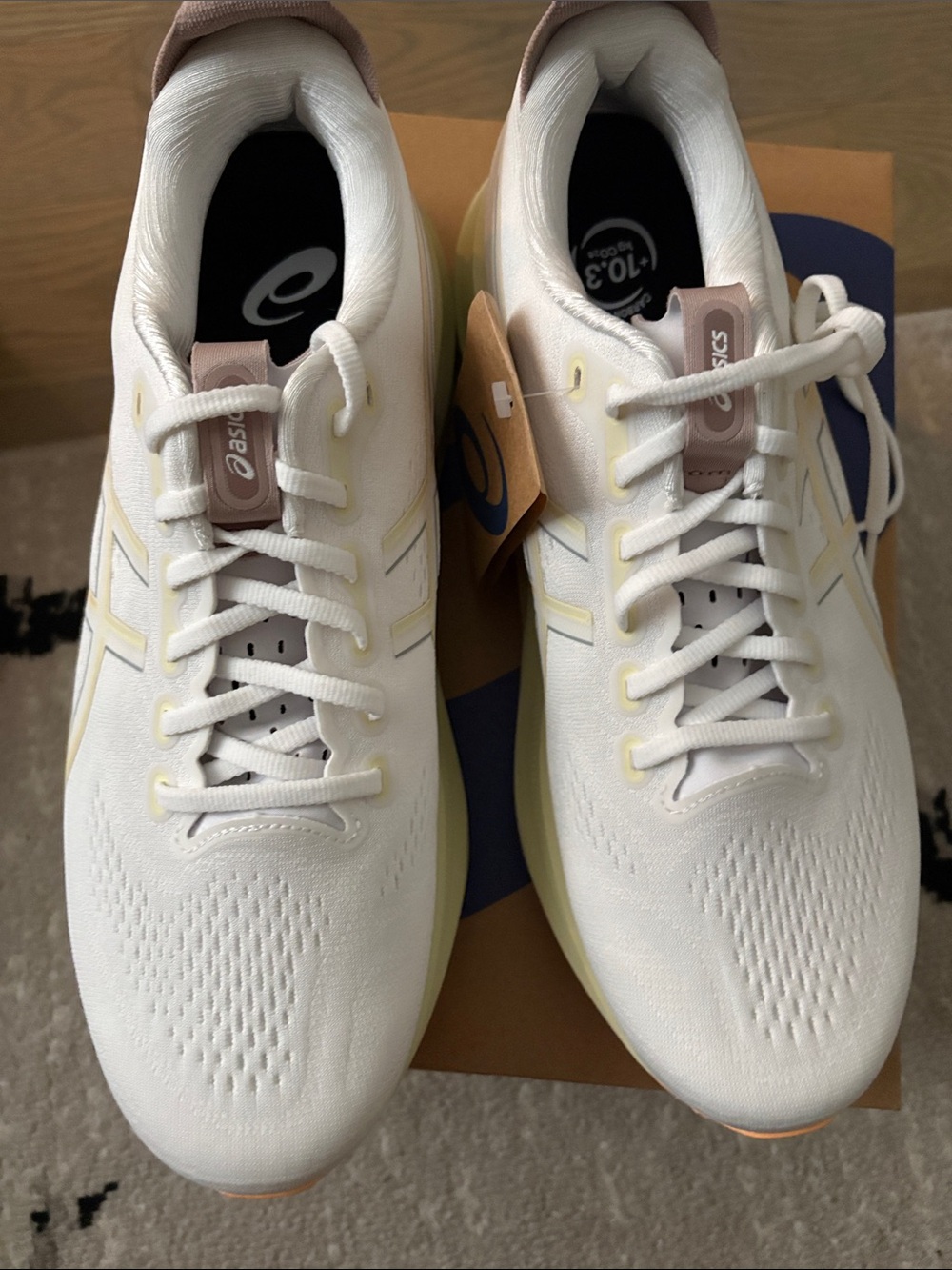 ASICS White Athletic Shoes with Pale Yellow and Light Pink Accents